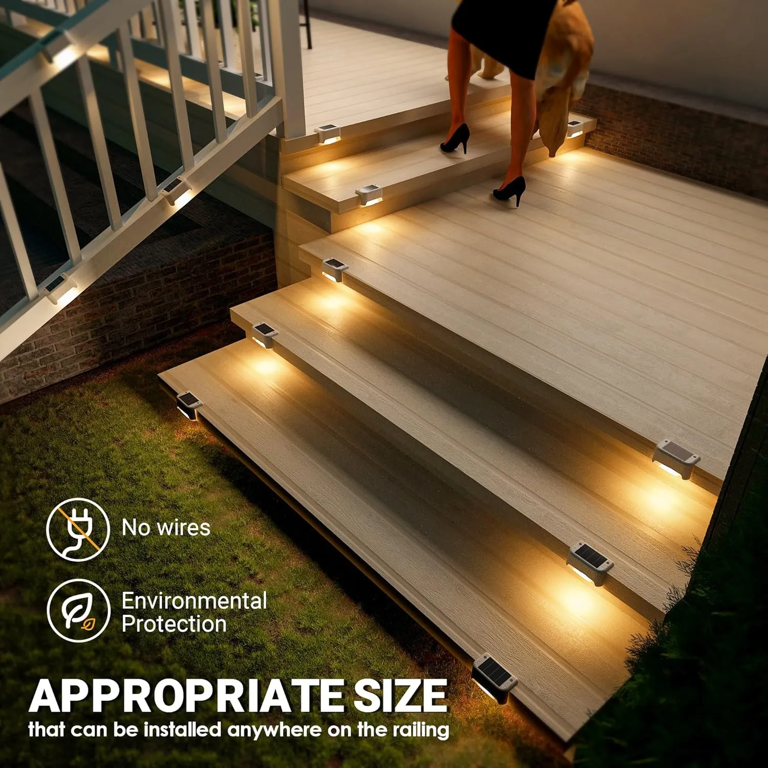 Solpex SOLPEX Solar Fence Lights Outdoor 16 Pack, Solar Step Lights Waterproof Led Solar Lights for Outdoor Stairs, Deck, Fence, Yard, Patio, and Balcony(Warm White)