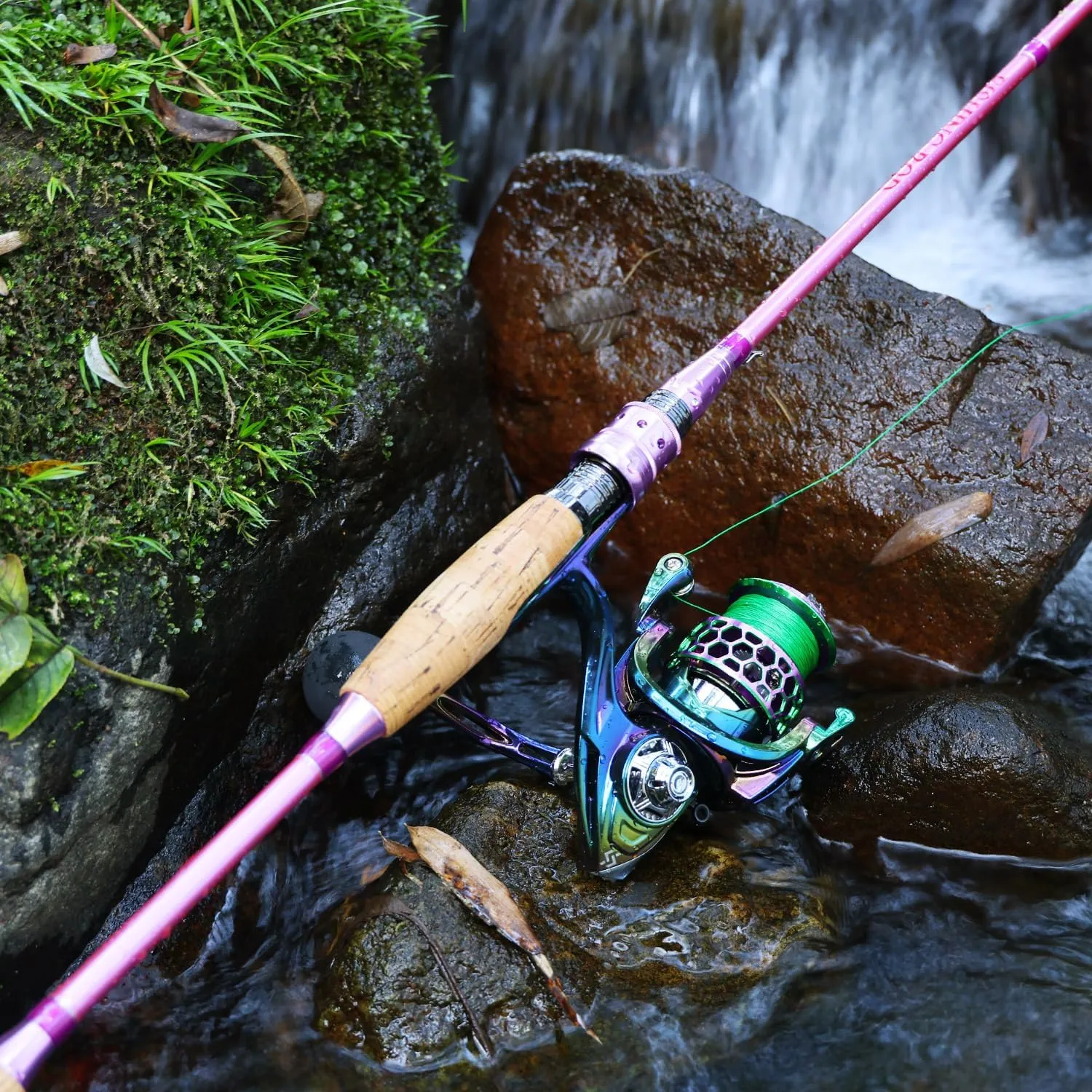 Sougayilang Spinning Rod Reel Combos,Colorful Two Pieces Spinning Pole with Smooth Strong Reel Available for Freshwater Saltwater