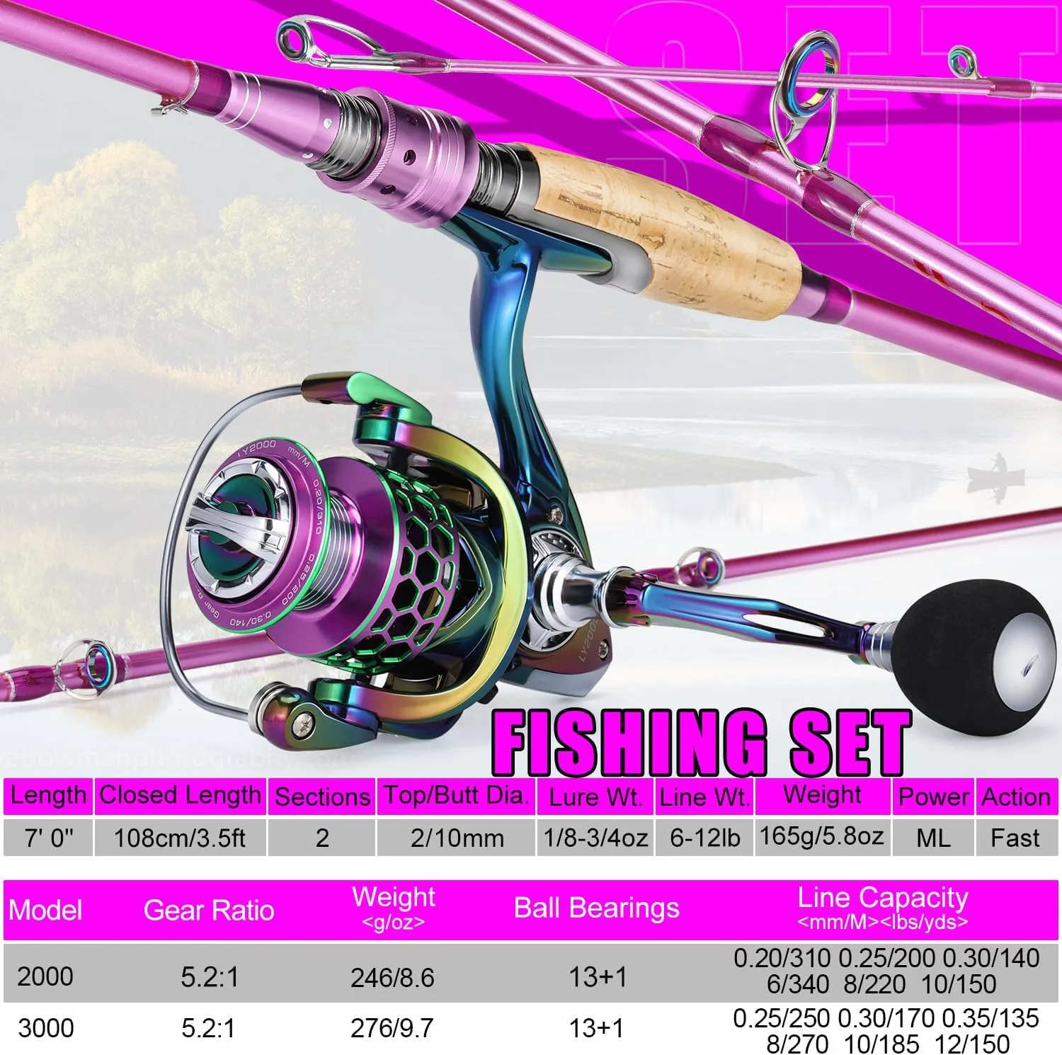 Sougayilang Spinning Rod Reel Combos,Colorful Two Pieces Spinning Pole with Smooth Strong Reel Available for Freshwater Saltwater