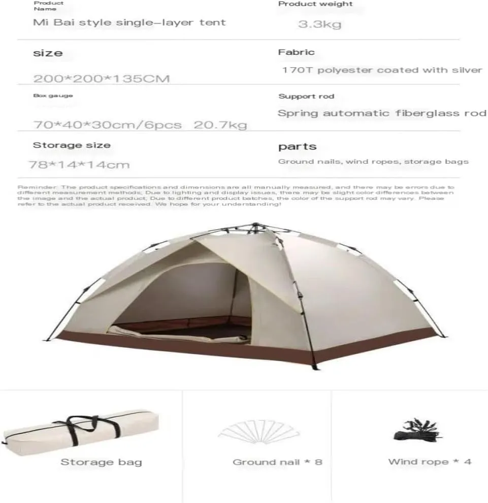 Spacious and Lightweight Outdoor Camping Tent Semi-Automatic Outdoor Tent Installation-Free Portable Folding Double-Layer Camping Tent Outdoor Tent