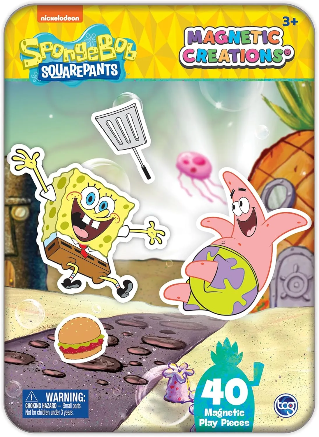 Spongebob Squarepants - Magnetic Creations Tin - Dress Up Play Set - Includes 2 Sheets of Mix & Match Dress Up Magnets with Storage Tin. Great Travel Activity for Kids and Toddlers!