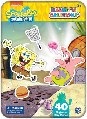 Spongebob Squarepants - Magnetic Creations Tin - Dress Up Play Set - Includes 2 Sheets of Mix & Match Dress Up Magnets with Storage Tin. Great Travel Activity for Kids and Toddlers!