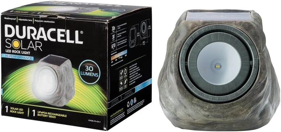 Spotlight, Hi-Performance Lumen Output, Brightness Selector, Powered by SunPower solar panels, Polyresin Solar Outdoor Lighting, Decorative, Pathway Light, Adjustable Lens, Weatherproof, and 1 Year Warranty.