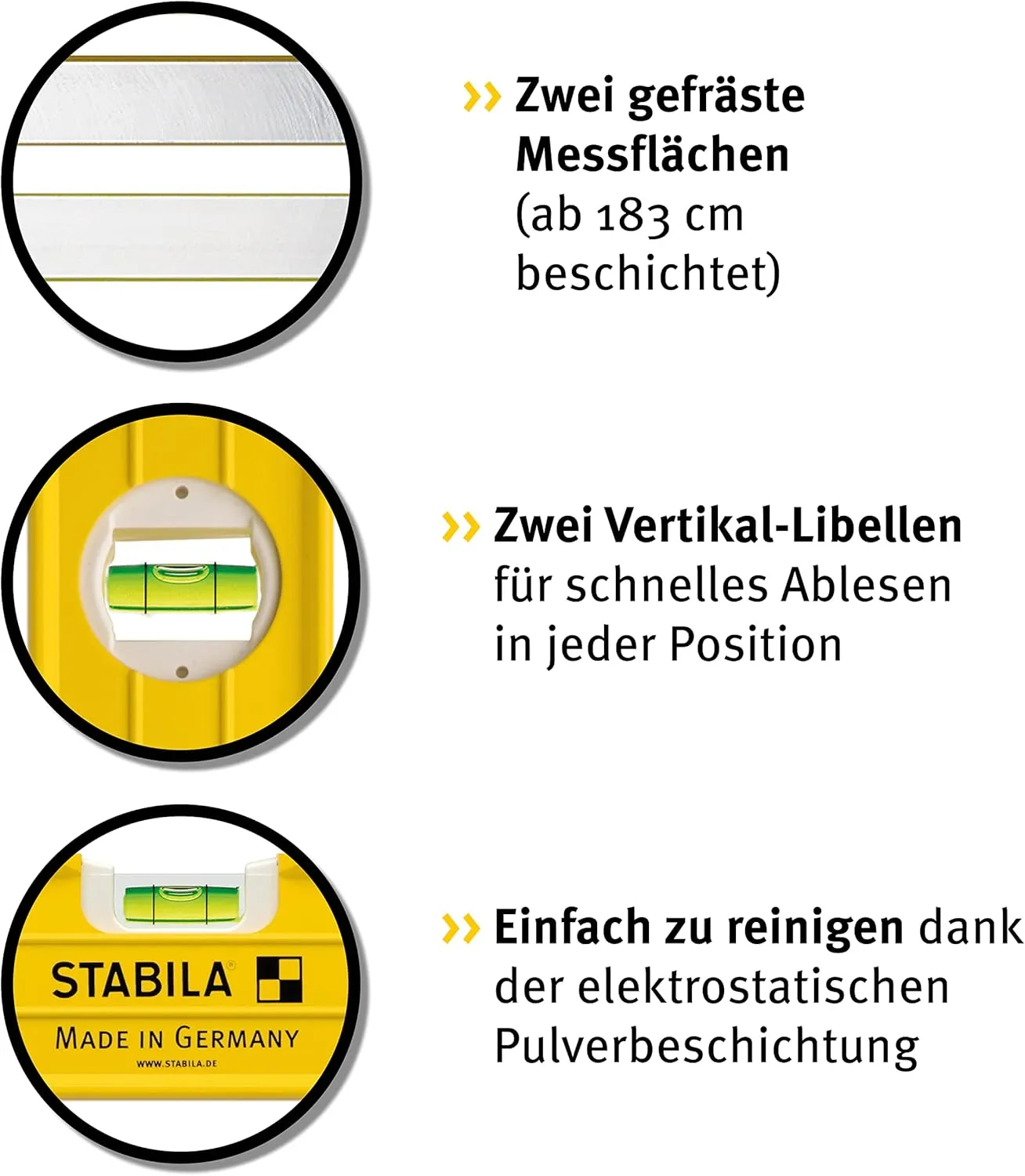 Stabila 15855 96-M-2 Magnetic Spirit Level 3 Vial 100cm, Yellow, M/100cm