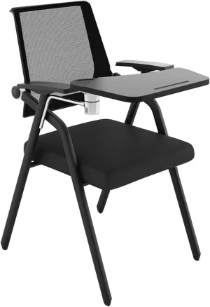 Stackable Conference Room Chairs Padded Folding Chair Tablet Folding Arm Chair Stackable Office Guest Chairs & Reception Chairs with Lumbar Support, Sliding Armrest
