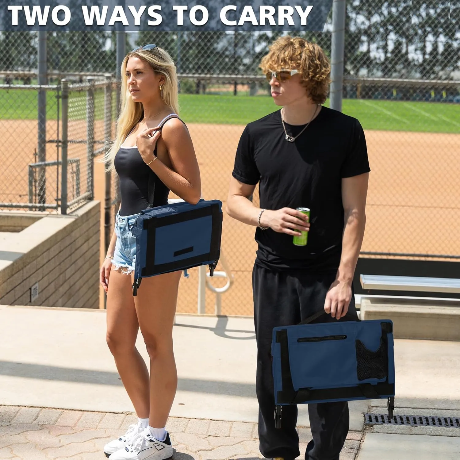 Stadium Seat for Bleachers with Back Support and Wide Padded Cushion Stadium Chair - Includes Shoulder Strap and Cup Holder