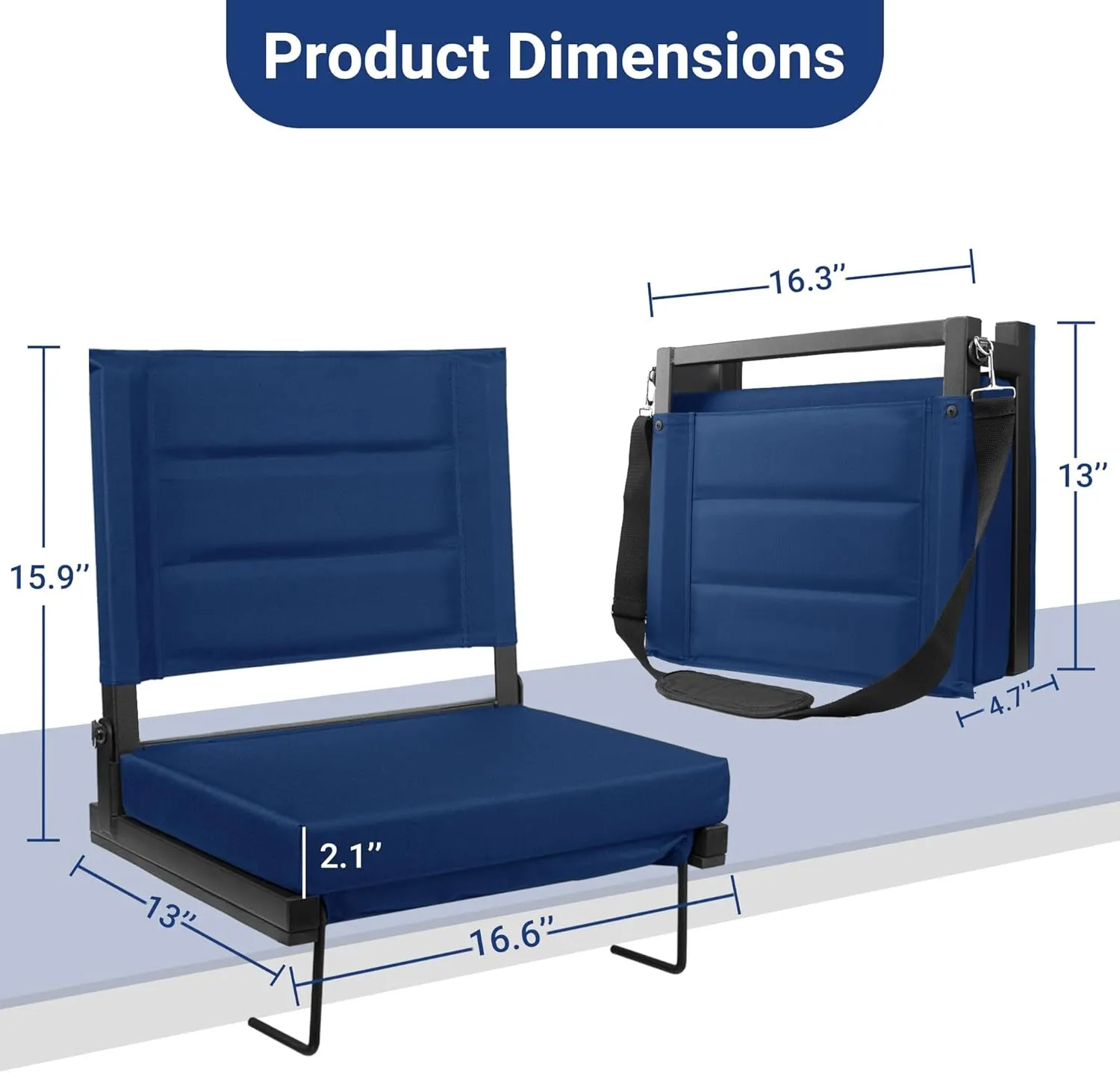 Stadium Seats for Bleachers with Back Support, Portable Bleacher Seats with Thick Padded Cushion and Shoulder Strap, Wide Stadium Seat Chair Includes Hooks, Cup Holder and Side Pocket