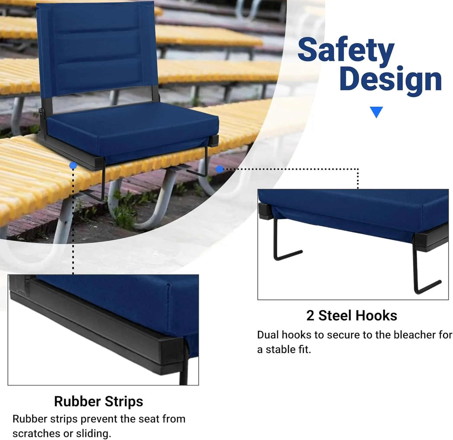 Stadium Seats for Bleachers with Back Support, Portable Bleacher Seats with Thick Padded Cushion and Shoulder Strap, Wide Stadium Seat Chair Includes Hooks, Cup Holder and Side Pocket