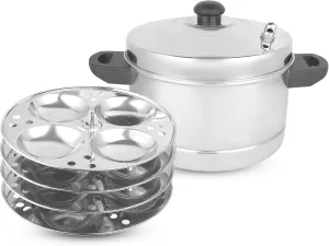 Stainless Steel Idli Cooker for Cooking, Ergonomic Plates, Food Grade Idli Plates For Cooker, Electric Pot, Insta Pot - 4 Rack Idli Stand - Makes up to 16 Idlis