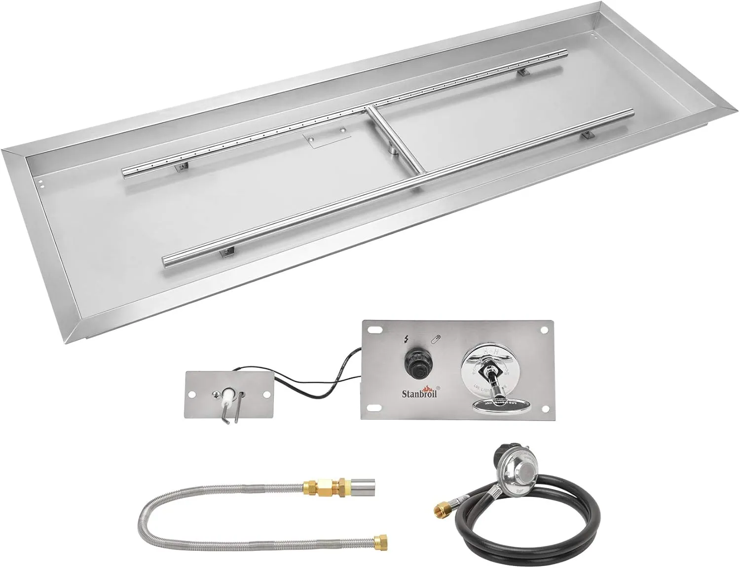 Stanbroil 30 x 10 Inch Rectangular Drop-in Fire Pit Pan with Burner and All Accessories Required for DIY Fire Pit Projects, Propane Gas Version
