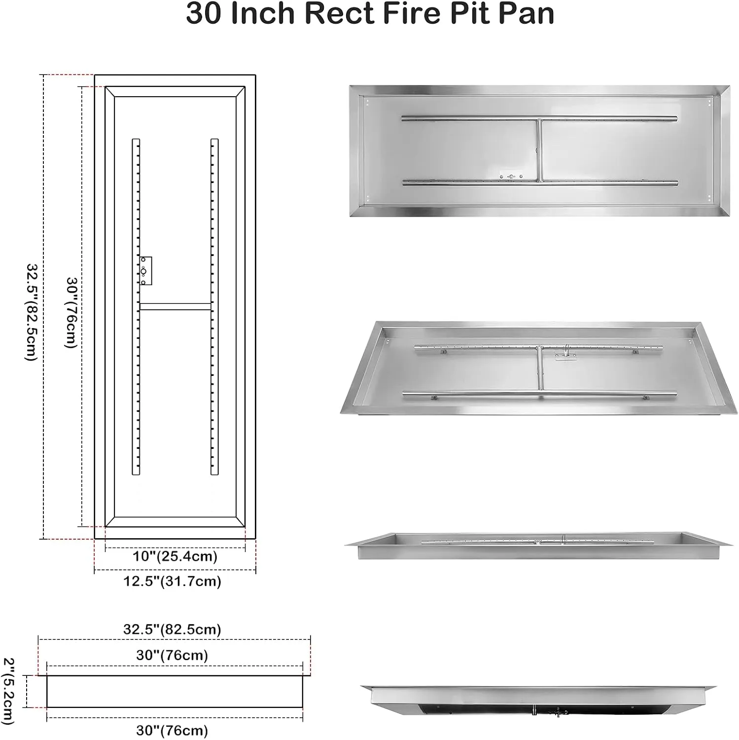 Stanbroil 30 x 10 Inch Rectangular Drop-in Fire Pit Pan with Burner and All Accessories Required for DIY Fire Pit Projects, Propane Gas Version