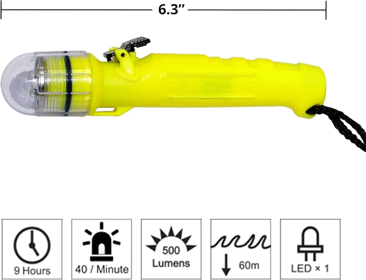 Strobe LED Dive Light - 500 Lumens Underwater Flashlight - Waterproof for Outdoor Activities - Scuba, Technical, Cave Diving, Hunting, Camping (Black)