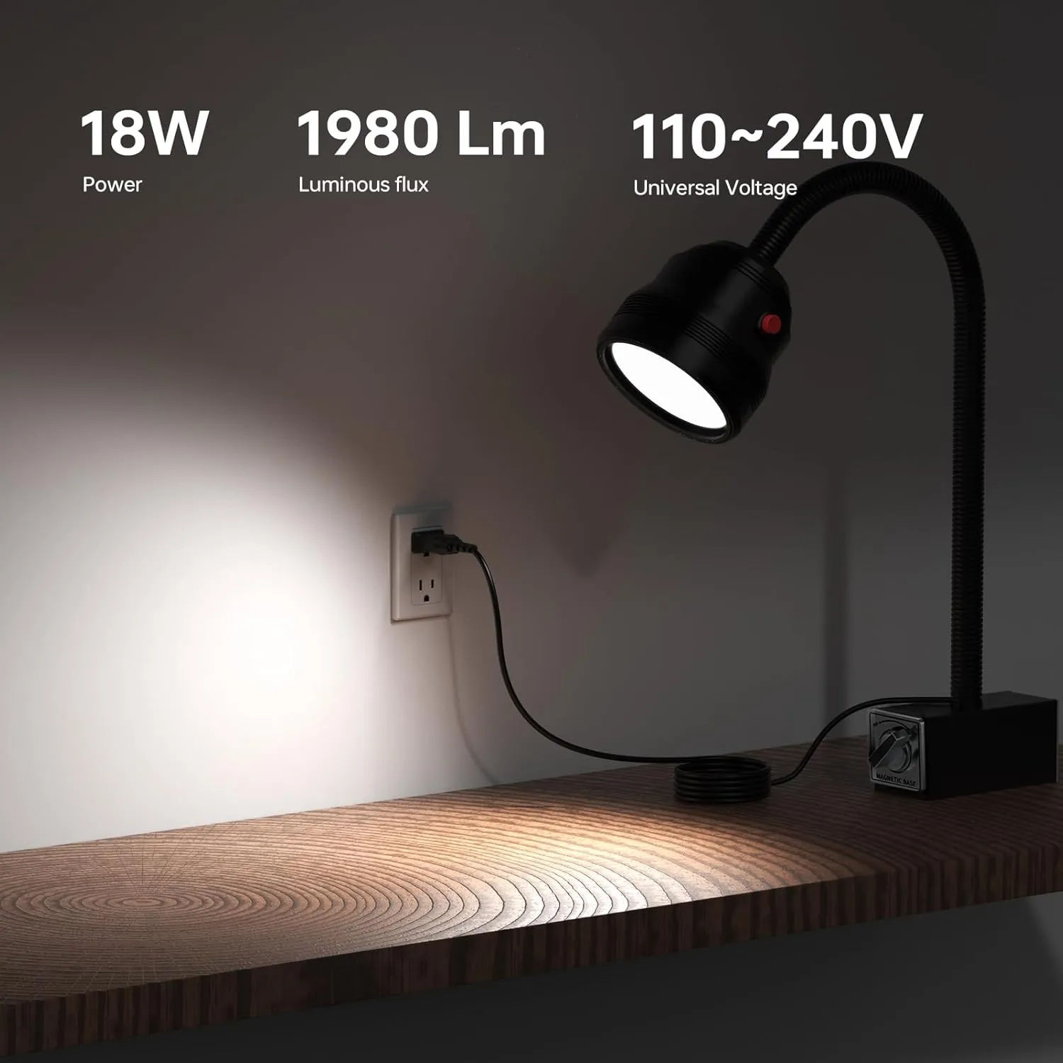 Strong Magnetic Light,18W Machine Light with 12T Base,1800 Lumens Flexible Lathe Work Light for CNC Milling Machines Drilling Lighting