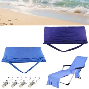 Sun Lounger Towel in Bag with Pockets Storage, Thick and Quick Dry Lounge Chair Towel Cover, Summer Chaise Lounge Cover for Sunbathing Pool Garden Beach Hotel, No Sliding(A)