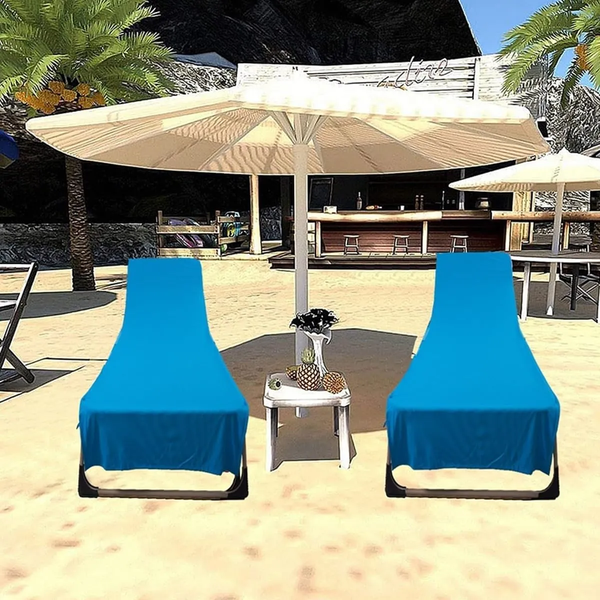 Sun Lounger Towel in Bag with Pockets Storage, Thick and Quick Dry Lounge Chair Towel Cover, Summer Chaise Lounge Cover for Sunbathing Pool Garden Beach Hotel, No Sliding(A)