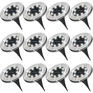 Sunco Lighting 12 Pack Solar Path Lights, Dusk-to-Dawn, Cross Spike Stake for Easy in Ground Install, Solar Powered LED Landscape Lighting - RoHS/CE