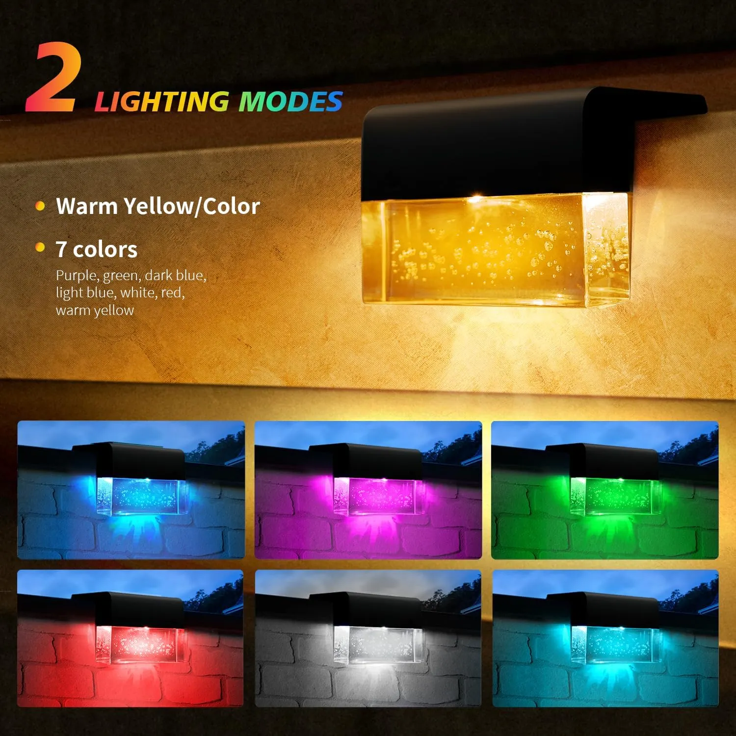 SUNFACE 8 Pack Solar Step Lights, 2 Modes - Acrylic Bubbles LED Super Bright Waterproof Solar Deck Fence Step Pool Backyard Decor (Warm White/7 Color)