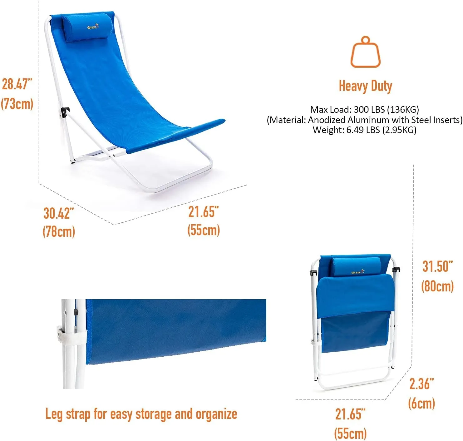 SunnyFeel Folding Beach Chair High Back Lightweight, Portable Sand Chair with Pillow for Adults Heavy Duty 300 LBS, Easy-to-Use Foldable Camping Chairs for Camp/Lawn/Outdoor/Travel/Picnic