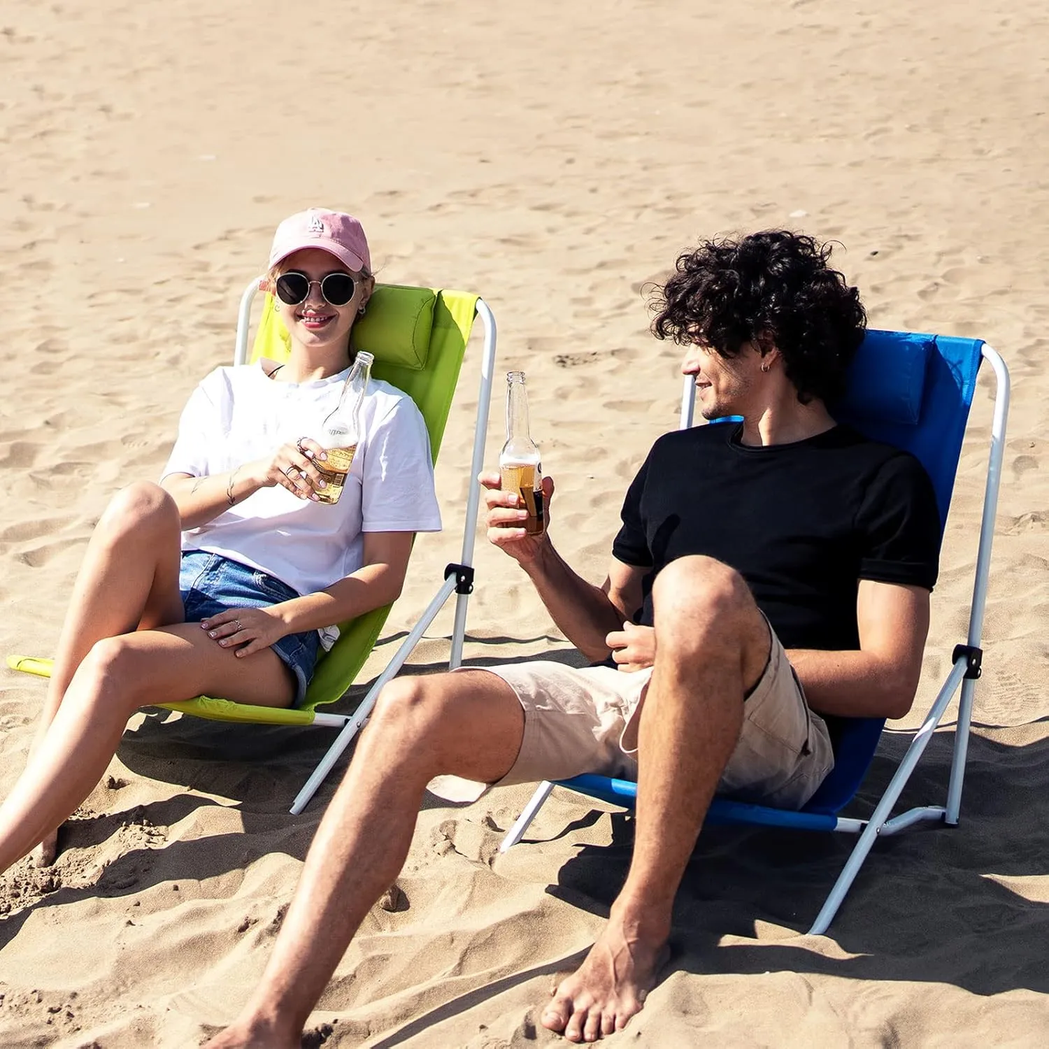 SunnyFeel Folding Beach Chair High Back Lightweight, Portable Sand Chair with Pillow for Adults Heavy Duty 300 LBS, Easy-to-Use Foldable Camping Chairs for Camp/Lawn/Outdoor/Travel/Picnic