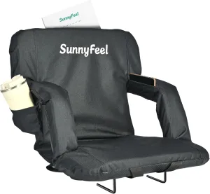 SUNNYFEEL Stadium Seats with Back Support Cushion Wide for Bleachers, Bleacher Chairs with Back and Cushion Padded Portable, Stadium Chairs with 5 Hidden Pockets (Black, Regular Wide 21.26'')