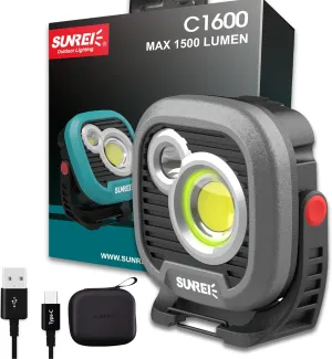 SUNREI LED Rechargeable Magnetic Work Light Mechanic Light Power Bank 180° Rotating, 1500LM, 6 Modes, Magnetic&Hook, 13500mAh Battery, Magnetic Flashlight for Camping, Car Repairing(Gary)