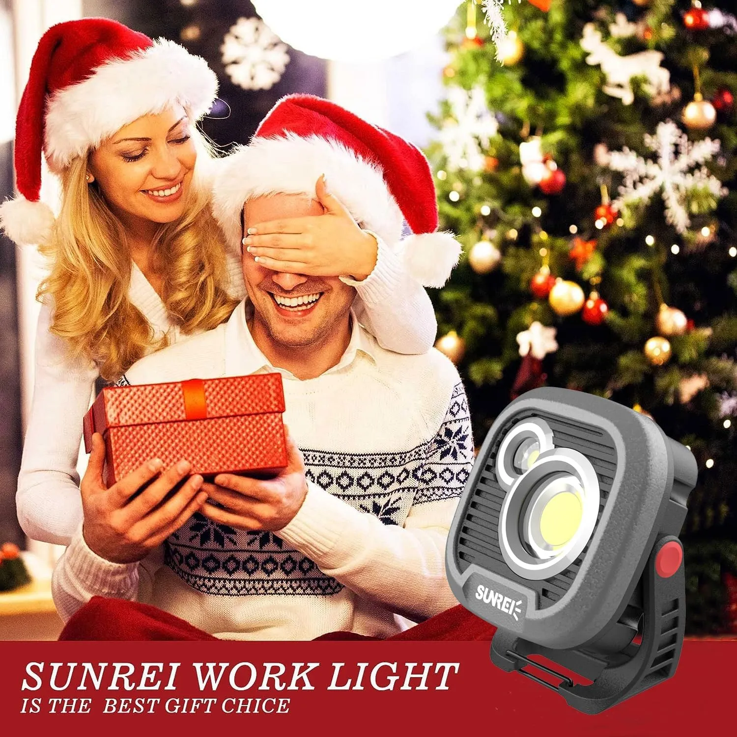 SUNREI LED Rechargeable Magnetic Work Light Mechanic Light Power Bank 180° Rotating, 1500LM, 6 Modes, Magnetic&Hook, 13500mAh Battery, Magnetic Flashlight for Camping, Car Repairing(Gary)
