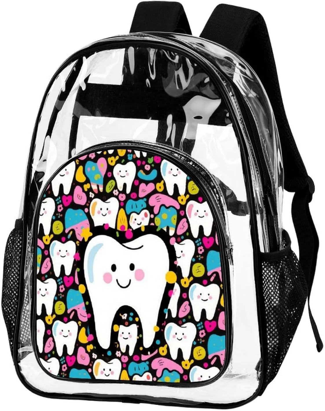 Supdreamc Lightweight Daypack Backpack for Trekking Work Running - Big Capacity Multipurpose Transparent Bookbag, Cartoon Teeth Dental Art Business Computer Bag