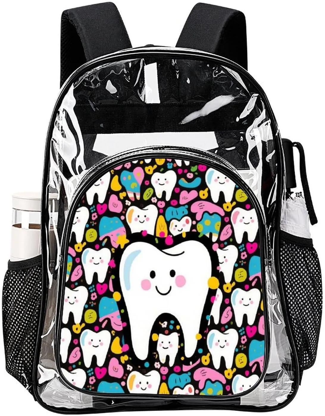 Supdreamc Lightweight Daypack Backpack for Trekking Work Running - Big Capacity Multipurpose Transparent Bookbag, Cartoon Teeth Dental Art Business Computer Bag