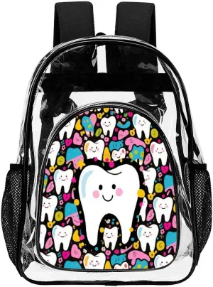 Supdreamc Lightweight Daypack Backpack for Trekking Work Running - Big Capacity Multipurpose Transparent Bookbag, Cartoon Teeth Dental Art Business Computer Bag