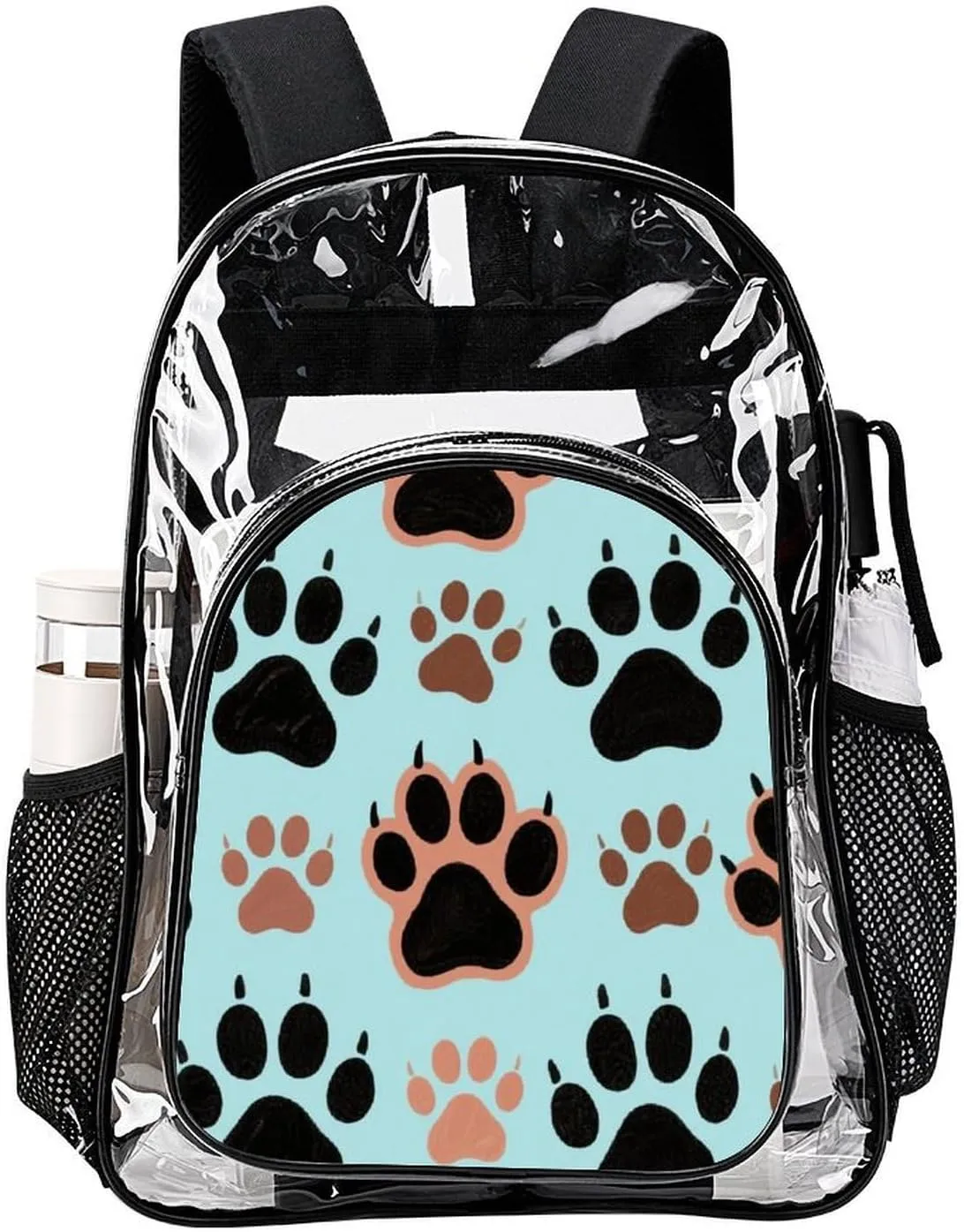 Supdreamc Lightweight Daypack Backpack for Trekking Work Running - Big Capacity Multipurpose Transparent Bookbag, Dog Bones Paw Prints Business Computer Bag