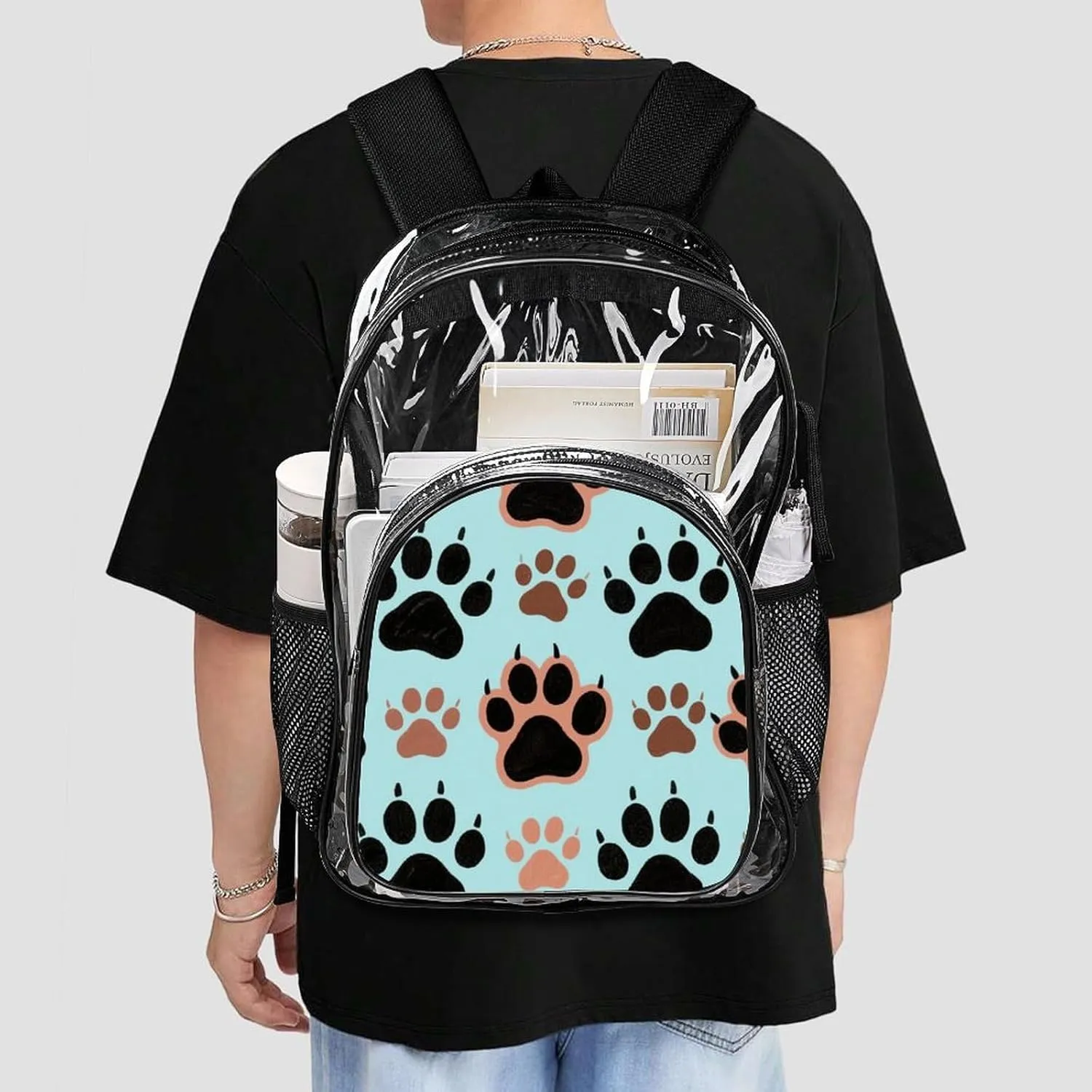 Supdreamc Lightweight Daypack Backpack for Trekking Work Running - Big Capacity Multipurpose Transparent Bookbag, Dog Bones Paw Prints Business Computer Bag