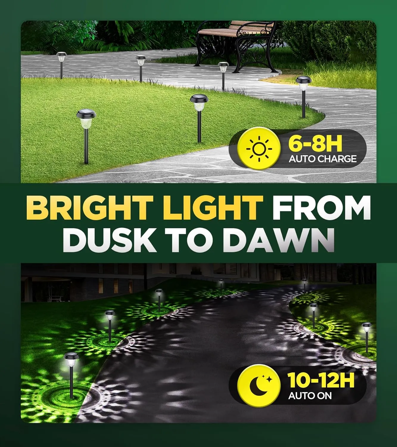 Super Bright Solar Lights Outdoor Waterproof 10 Pack, from Dusk to Dawn Up to 12H Light for Outside, Auto On/Off Solar Powered Garden Pathway Lights, Landscape Lighting for Yard