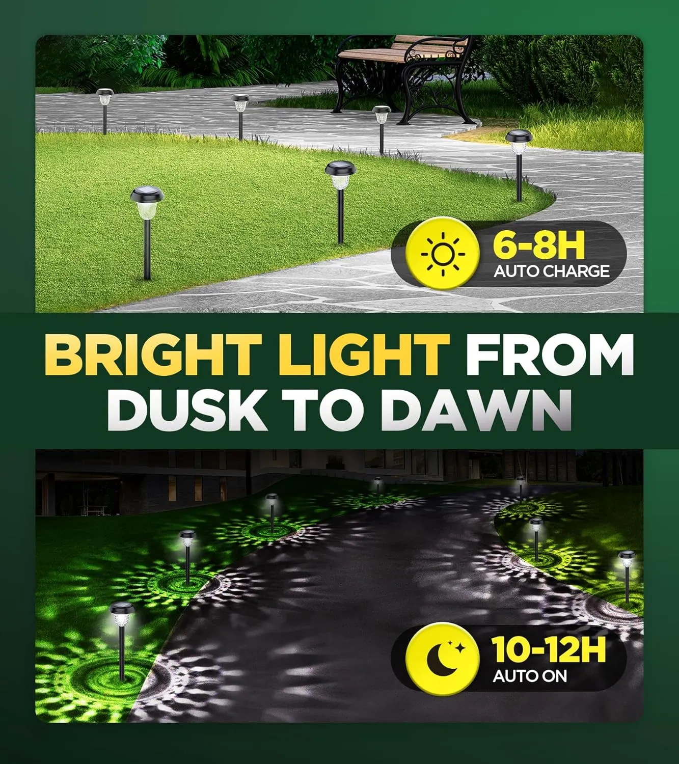Super Bright Solar Lights Outdoor Waterproof 10 Pack, from Dusk to Dawn Up to 12H Light for Outside, Auto On/Off Solar Powered Garden Pathway Lights, Landscape Lighting for Yard
