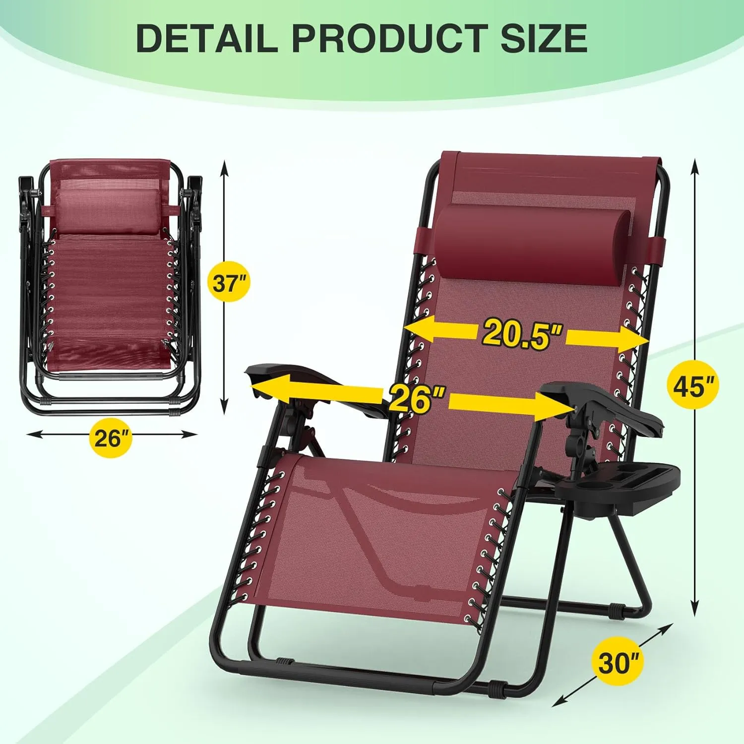 Suteck Zero Gravity Chairs Set of 2, Zero Gravity Lounge Chair w/Upgraded Lock, Big Cup Holder and Pillow, Reclining Patio Chairs Folding Recliner for Indoor and Outdoor, Claret
