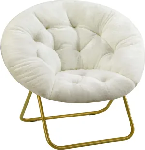 Sweetcrispy Cozy Saucer Chairs Faux Fur Living Room Reading Lounge Furniture Folding Comfy with Soft Thick Padded Seat Metal Frame Modern Style for Bedroom Home Adults, X-Large, White