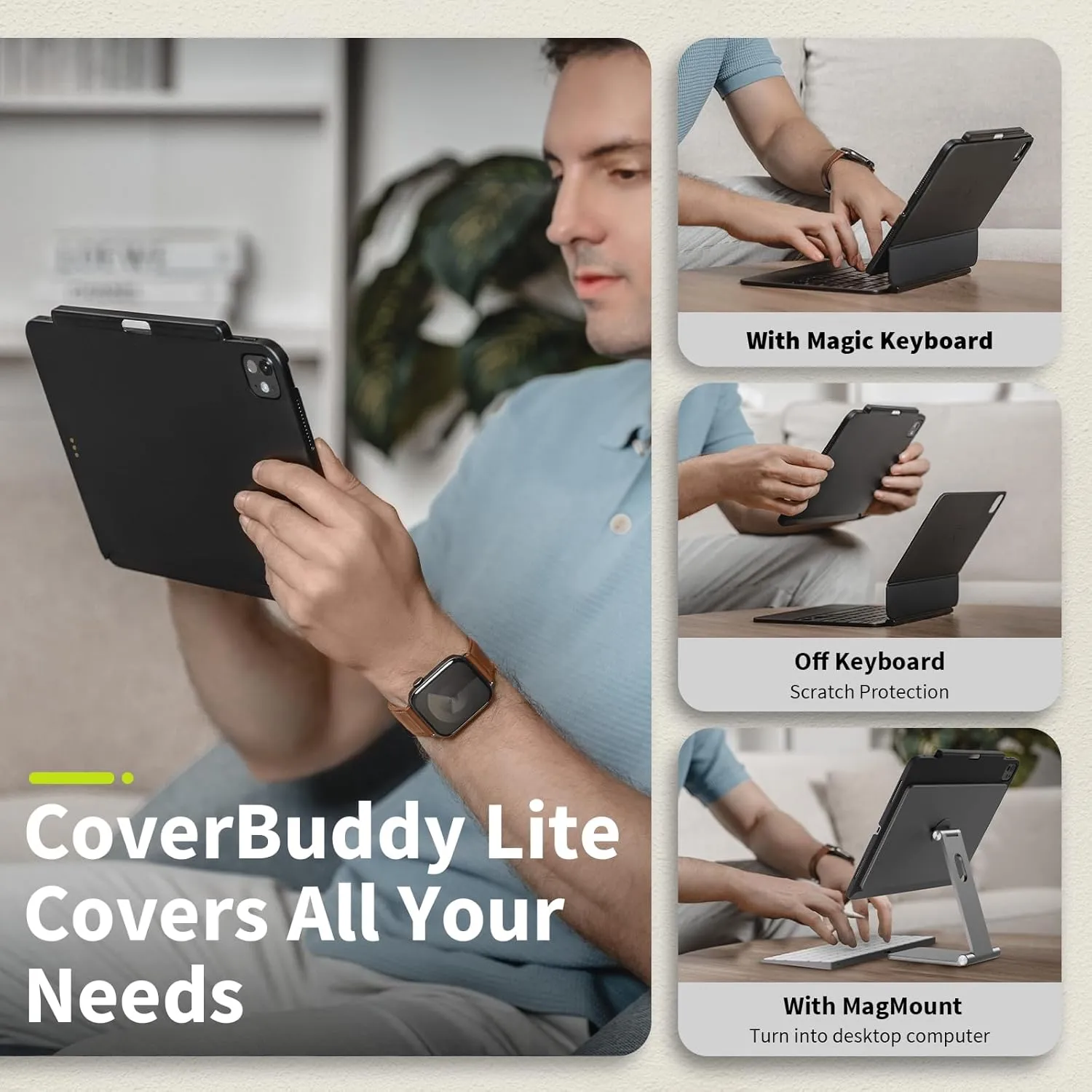 SwitchEasy CoverBuddy Lite for 2024 iPad Pro 13" - Case Compatible with Magic Keyboard for iPad Pro (M4), with Apple Pencil Pro Pencil Holder - White
