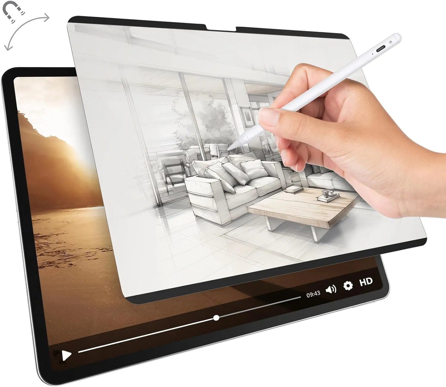 SwitchEasy Magnetic SwitchPaper Screen Protector for 2024 iPad Pro 13" - Magnetic & Detachable Feel-Like Paper Designed for Drawing, Writing, Compatible with iPad Pro 13" 2024 (M4), Anti-Glare & Anti-Fingerprint, Water Cleaning, Matte
