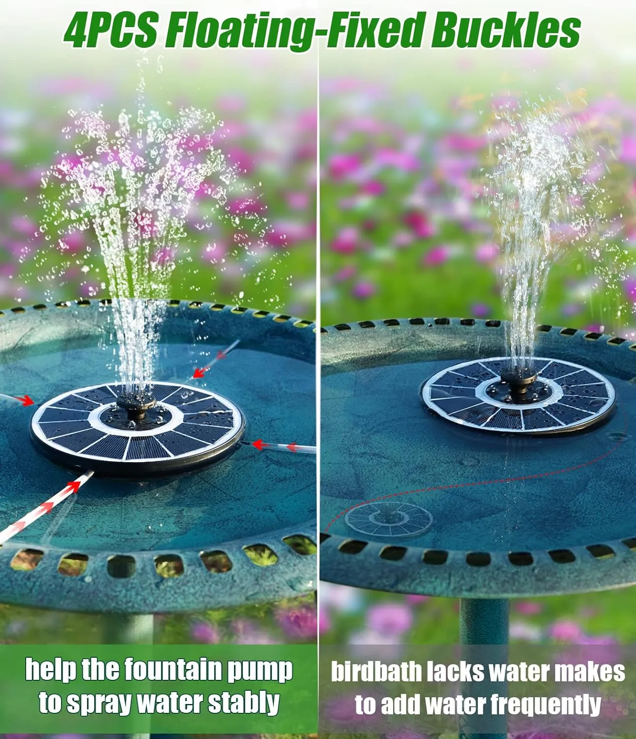 SZMP Solar Fountain Upgraded 100% Glass Panel, 3.5W Floating Solar Powered Water Pump Built-in 2000 Battery with 7 Nozzle & 4 Fixer, Solar Bird Bath Fountain for Garden, Pool, Outdoor (Colorful)