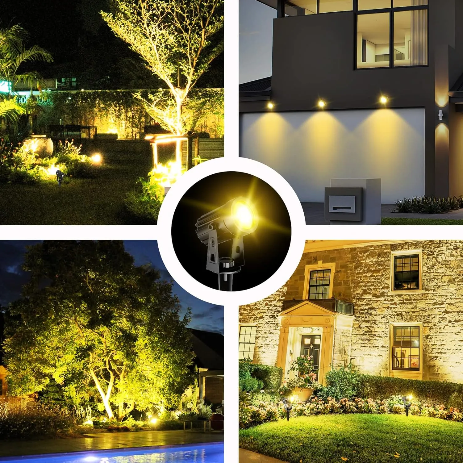 T-SUN Solar Spotlights, 4-in-1 Solar Landscape Spot Lights Outdoor Waterproof Auto ON/Off 5W Separate Solar Panel LED Lights, Solar Lights for Garden, Yard, Driveway, Pool Area(Warm White-3000K)