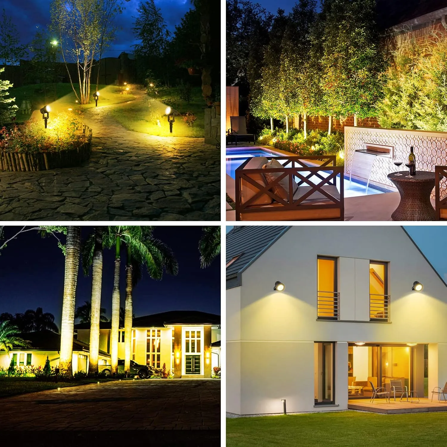 T-SUNUS 2W Solar Landscape Spotlights Warm White, Spot Lights Outdoor 9.8ft Cable IP65 Waterproof Security Lamps, Double Head Downlight for Flag Tree Garage Deck Garden Yard Wall Backyard