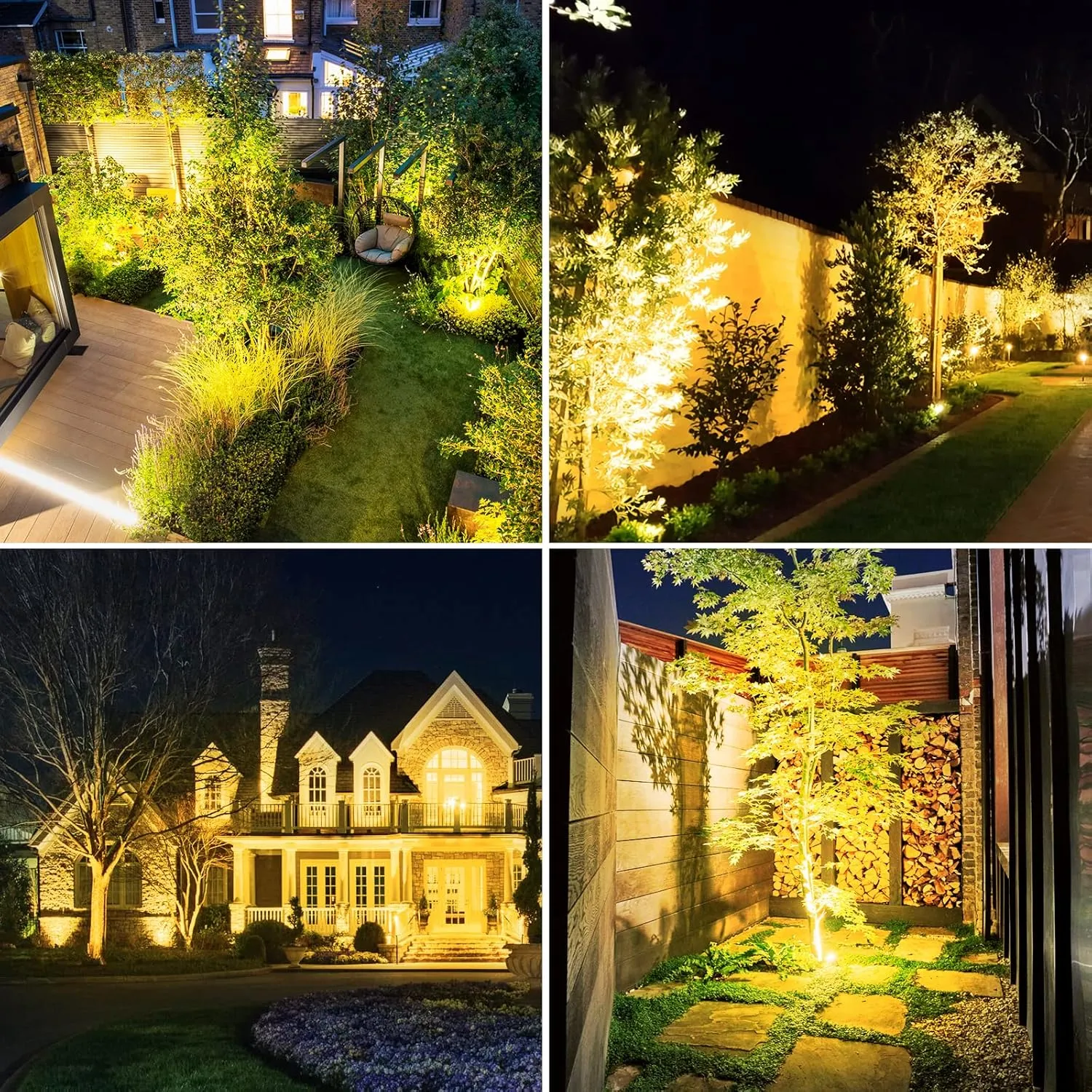 T-SUNUS 2W Solar Landscape Spotlights Warm White, Spot Lights Outdoor 9.8ft Cable IP65 Waterproof Security Lamps, Double Head Downlight for Flag Tree Garage Deck Garden Yard Wall Backyard