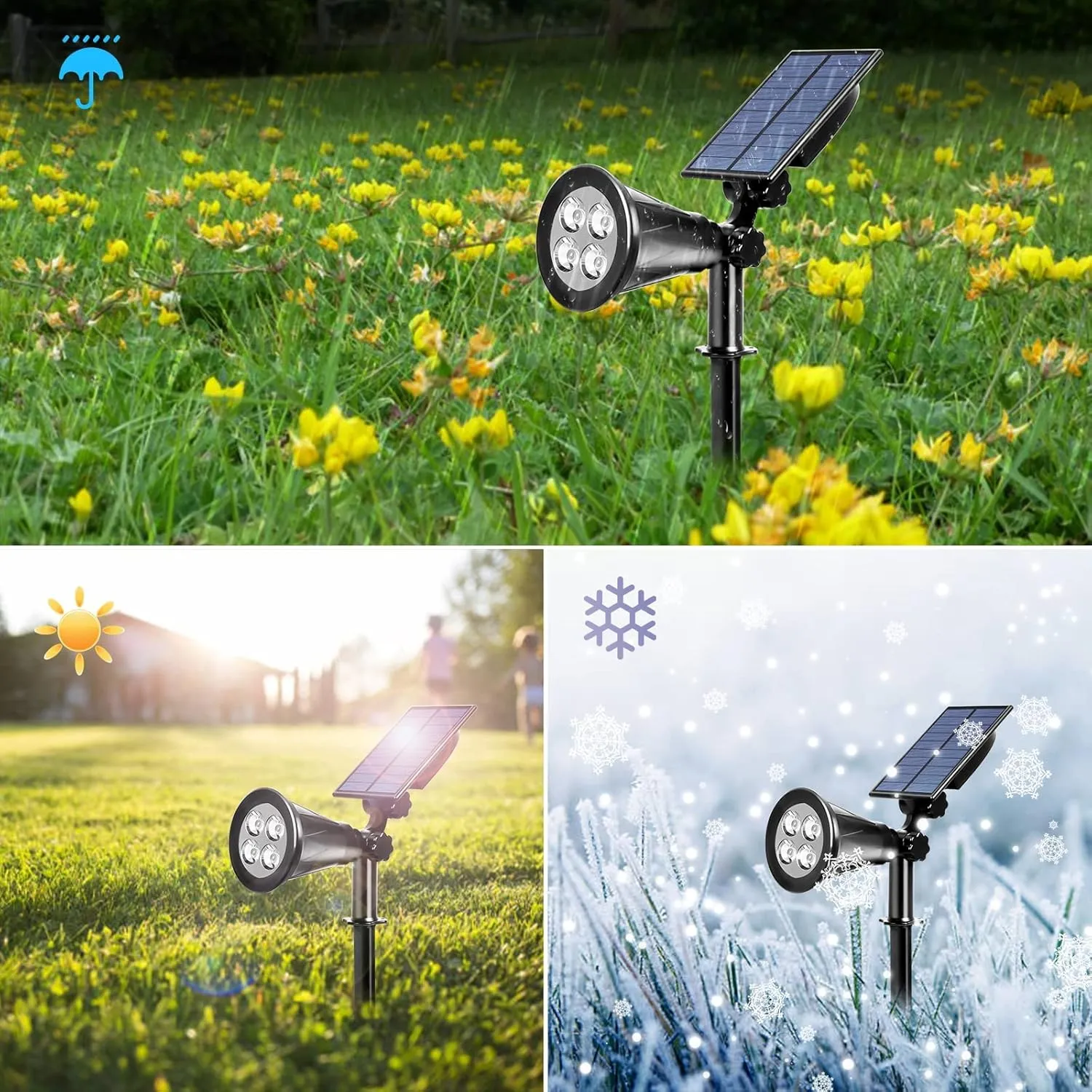 T-SUNUS Green Solar Landscape Lights Christmas 4 Pack, IP65 Waterproof Halloween Garden Pond Light, Auto-on/Off Security Spotlight for St. Patrick's Day Flag Tree Wall Patio Yard Driveway Pool Area