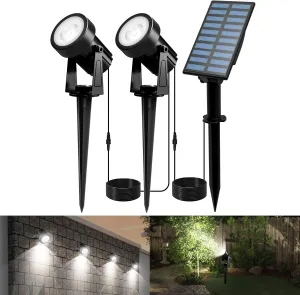 T-SUNUS Solar Spot Lights Outdoor IP65 Waterproof White 6000K 2-in-1 Landscape Spotlights, 9.8ft Cable Separate Panel Auto Dusk to Dawn Dimmable for Flag Yard Garden Patio Driveway Pathway Garage