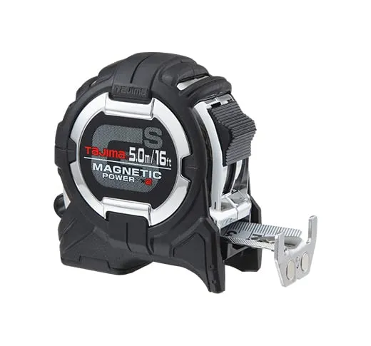 TAJIMA GS-Lock Tape Measure - 16ft/5m x 1in Tape Measure with Compatible Clip & Dual Magnetic Power - GS-SC16/5MBW