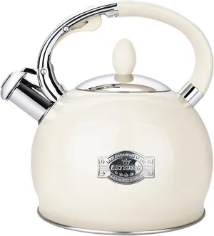 Tea Kettle for Stovetop Whistling Tea Kettles Retro Stainless Steel Teapots, 2.64 Quart (Cream)
