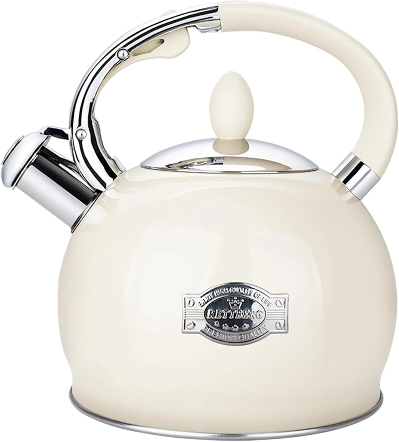 Tea Kettle for Stovetop Whistling Tea Kettles Retro Stainless Steel Teapots, 2.64 Quart (Cream)