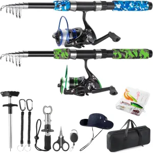 Telescopic Fishing Rods Set, 6.9ft Composite Blank Fishing Pole, Portable Spinning Rod and Reel Combo with Accessories Carrier Bag Fishing Rod and Reel Combos Fishing Gear