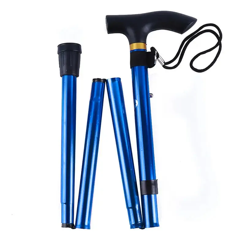 Telescopic Walking Stick Outdoor Hiking Trekking Poles Aluminum Alloy Metal Folding Cane Crutches Pole For Elderly People