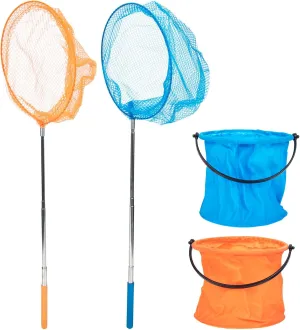 TENDYCOCO 2 Sets of Telescopic Bugs Catching Nets with Buckets - Extendable Insect and Fish Nets for Kids Outdoor Play - Assorted Colors