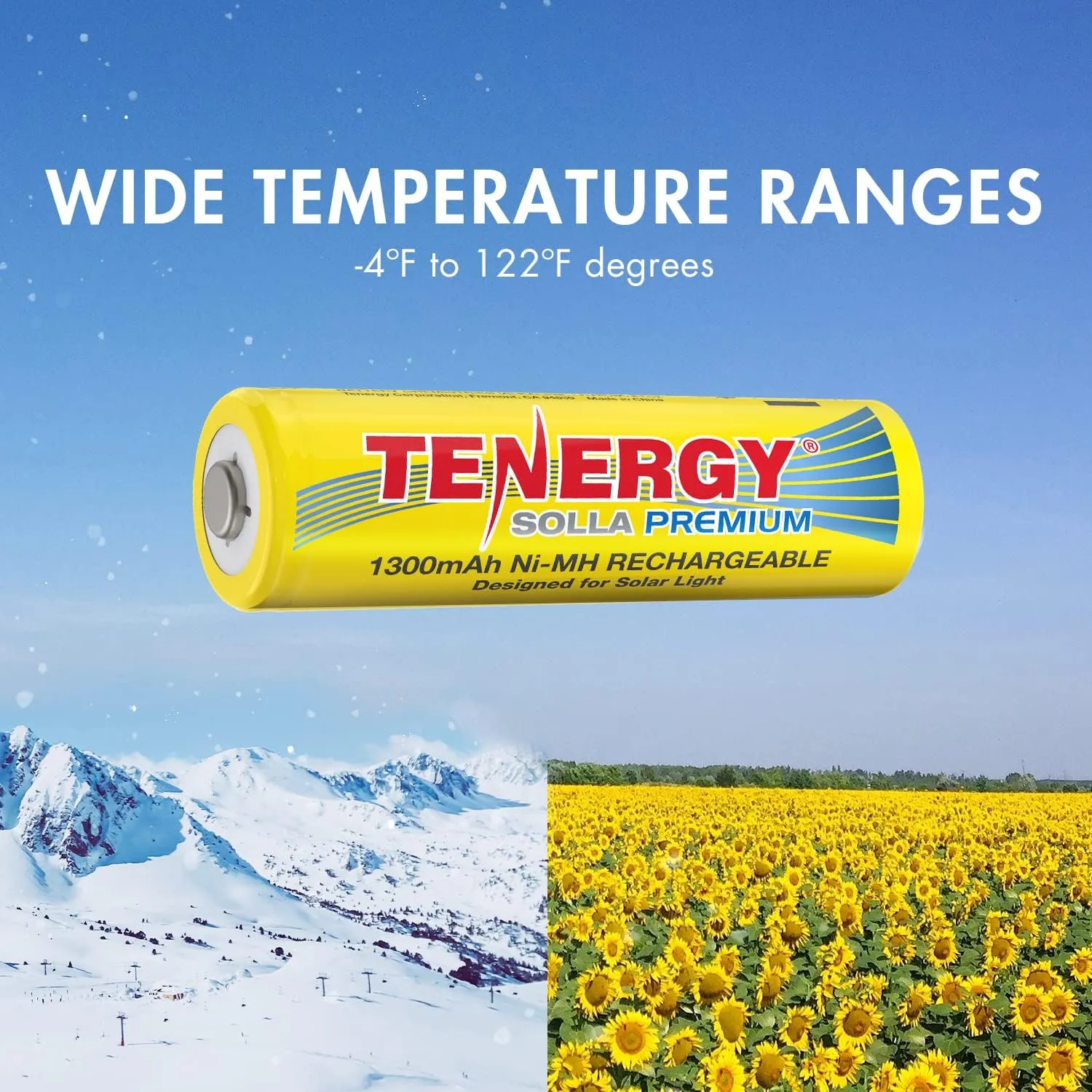 Tenergy Solla Premium Rechargeable NiMH AA Battery, 1300mAh Solar Batteries for Solar Garden Lights, Anti-Leak, Outdoor Durability, 5  Years Performance, UL Certified, Pre-Charged 12 Pack